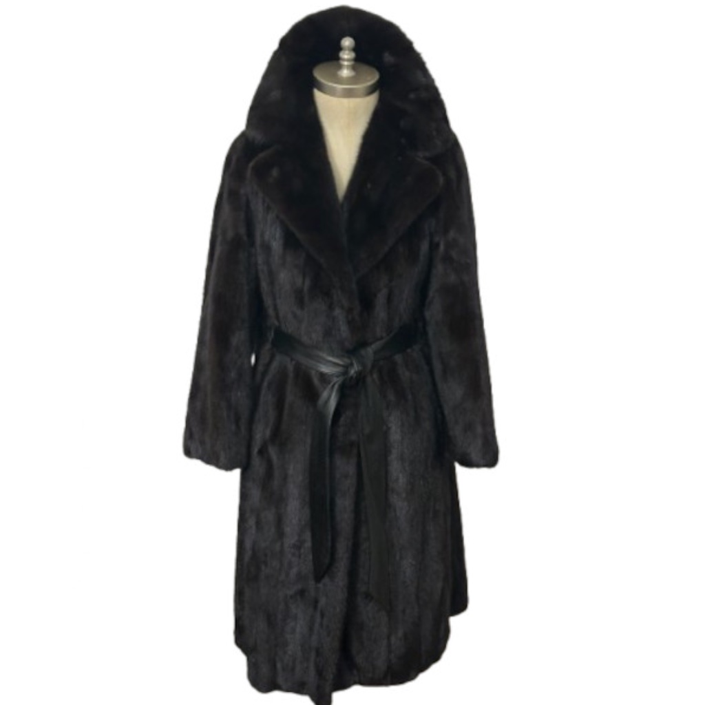 Vtg Mahogany Mink Belted Coat M